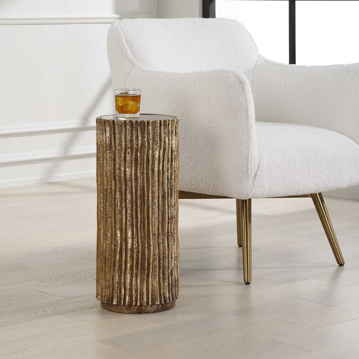 Echo Drink Side Table Antique Gold Finish Glass Top Modern ~ Uttermost 24407