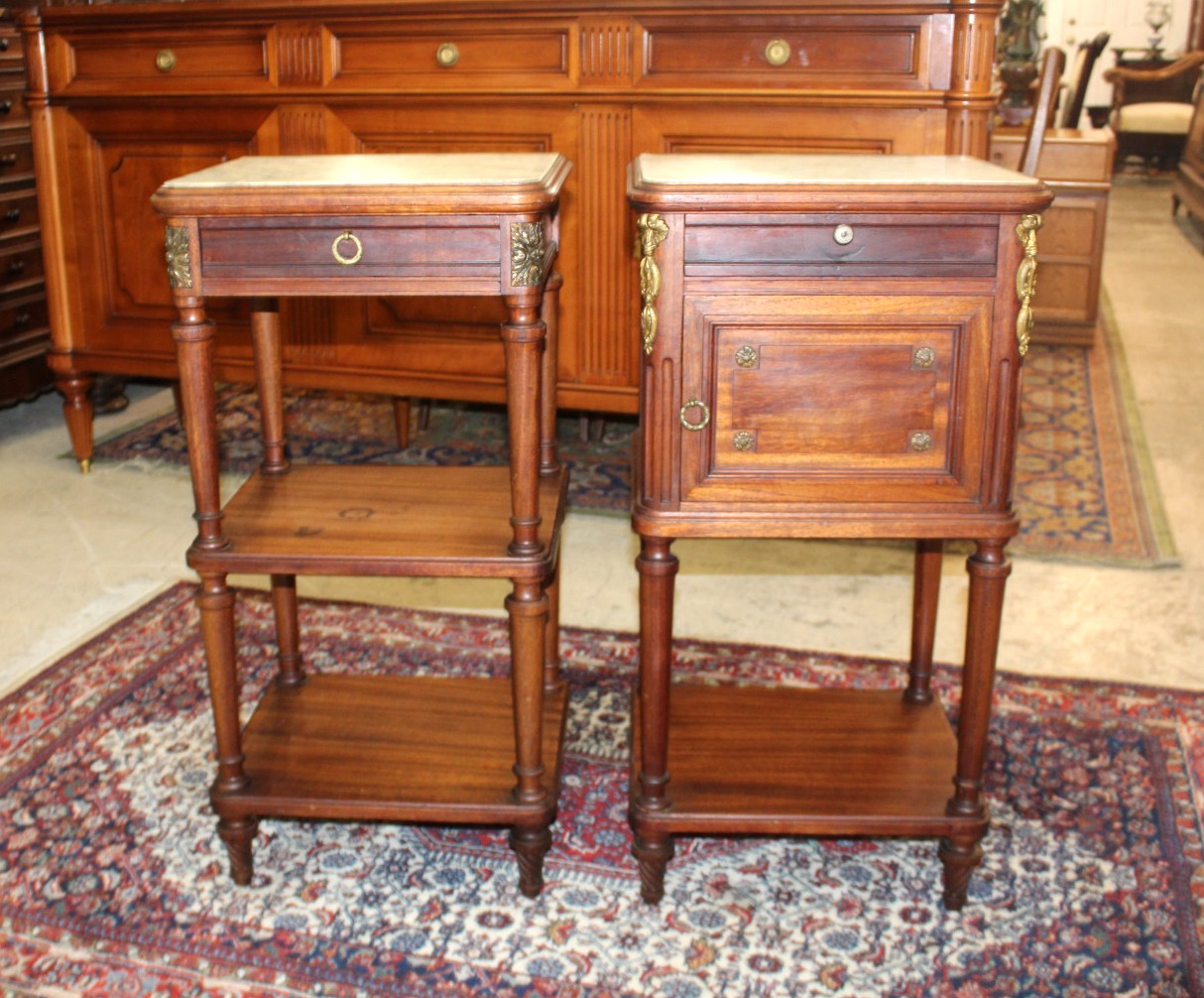 Pair of French Antique Louis XVI Mahogany Nightstands / Bedside Tables