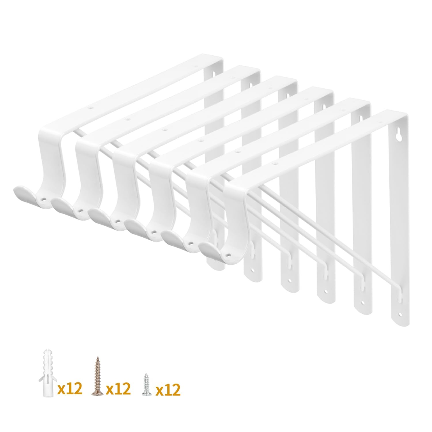 Closet Rod Bracket 12 X 10.4 Inch – 260 LBS Load Capacity, 6 Pack – Wall