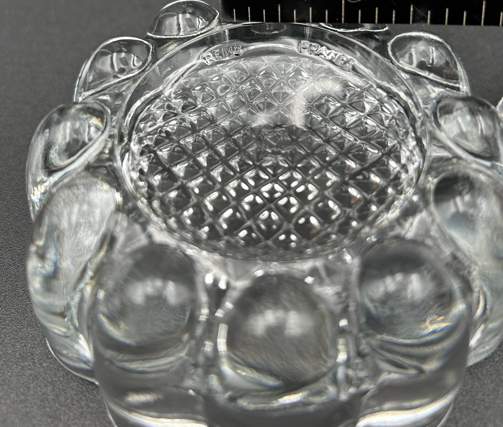 Vintage Pair Of VMC Reims France Glass Furniture Risers or Coasters