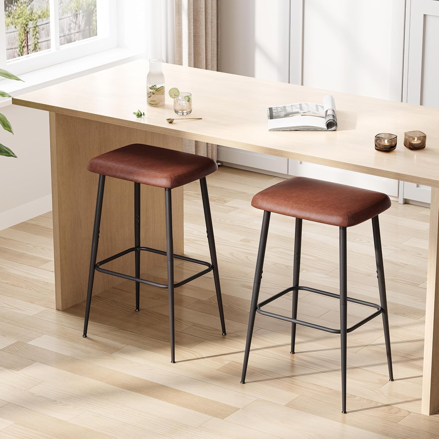 Bar Stools set of 2 ,Counter Height Bar Stools Industrial Modern Barstools W/ PU