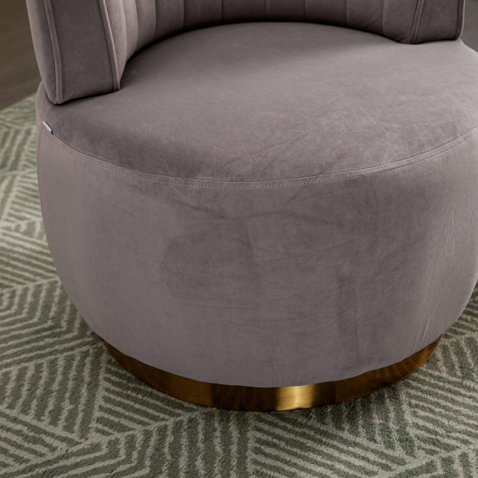 Swivel Barrel Accent Chair, Gray Velvet, 360 Degree Rotation