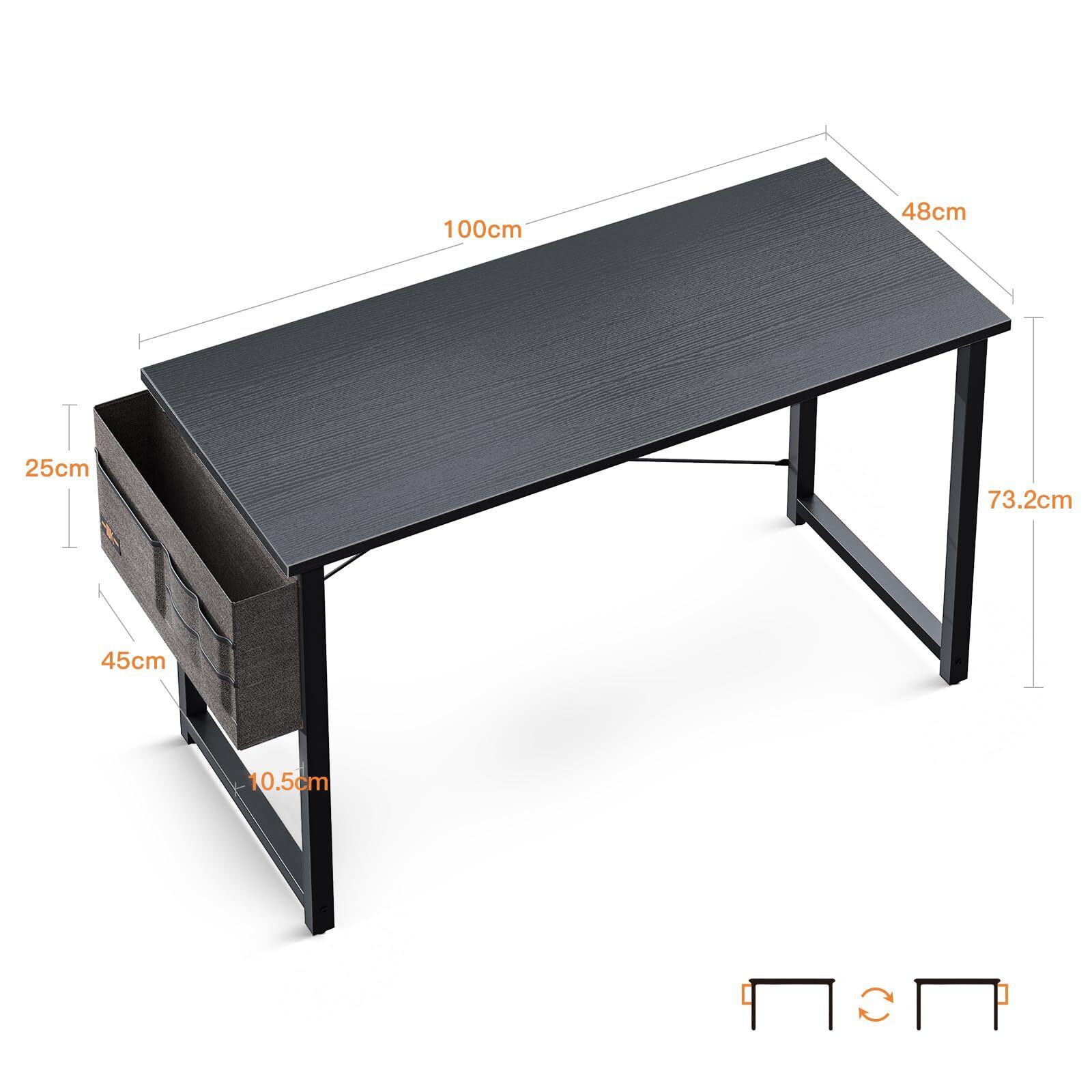 Small Desk Black 100×48×74cm Computer Desk Office Desk with Headphones…