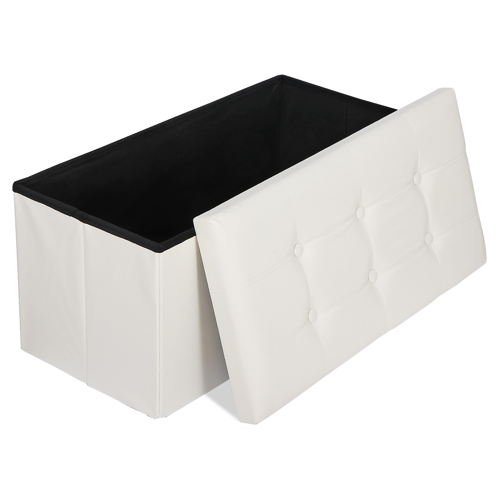 Durable 30″ Ottoman Storage Bench Chest Folding Footstool W/Removable Lid Beige