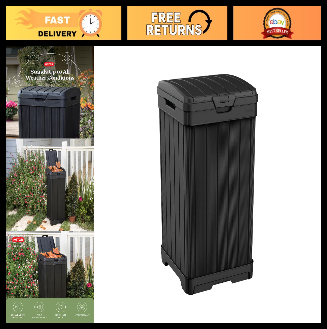 38 Gallon Outdoor Resin Trash Can with Lid & Drip Tray – Ideal for Patio Dining