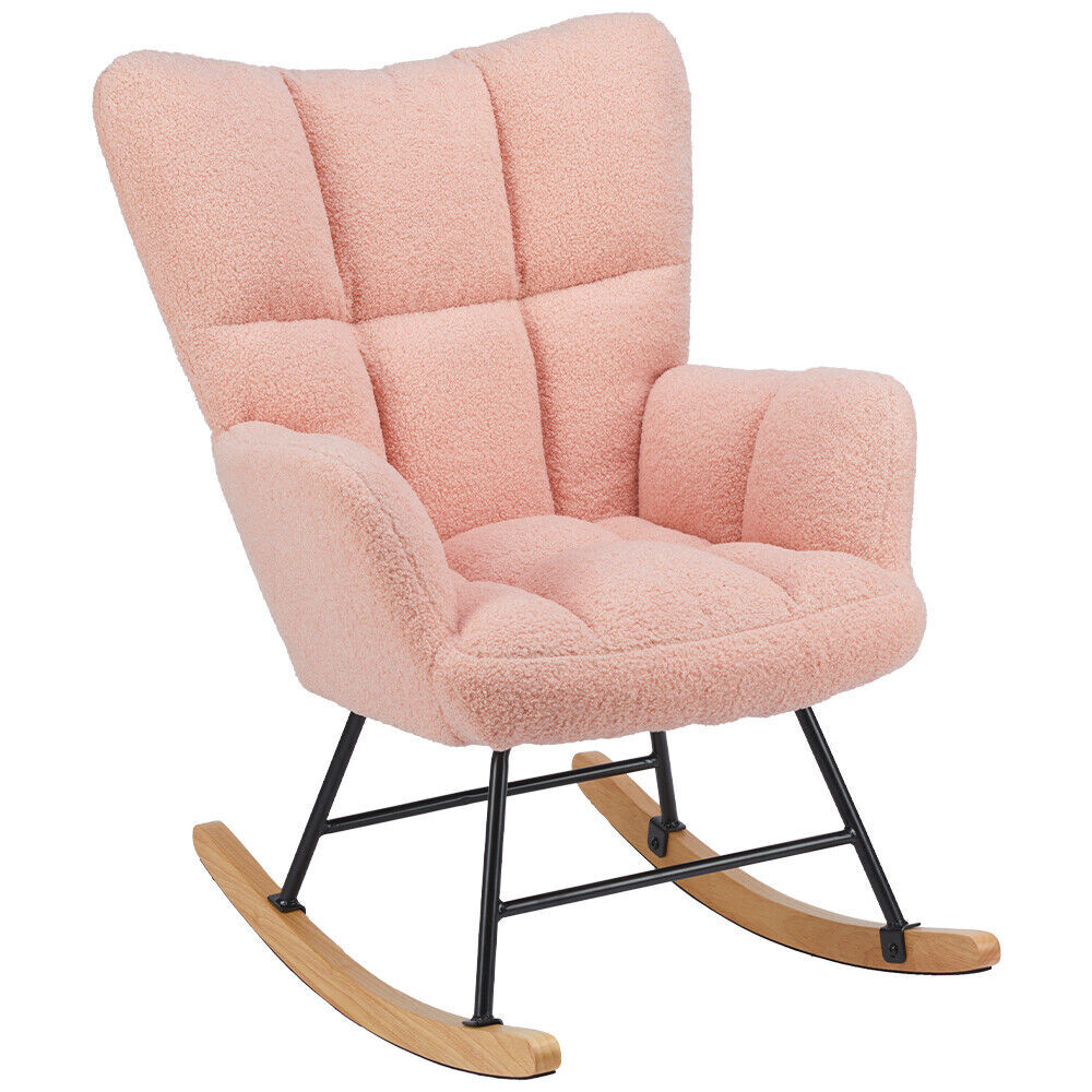 Rocking Chair Soft Glider Accent Armchair Wide Backrest Teddy Padded Rocker