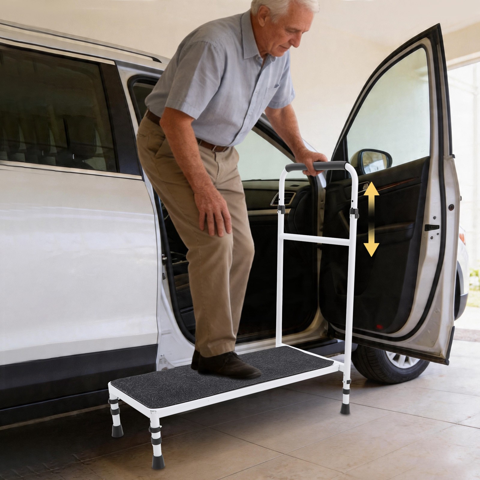 Bedside Step Stool with Handle, 330 lbs Capacity, Adjustable Height 34-39 Inch,