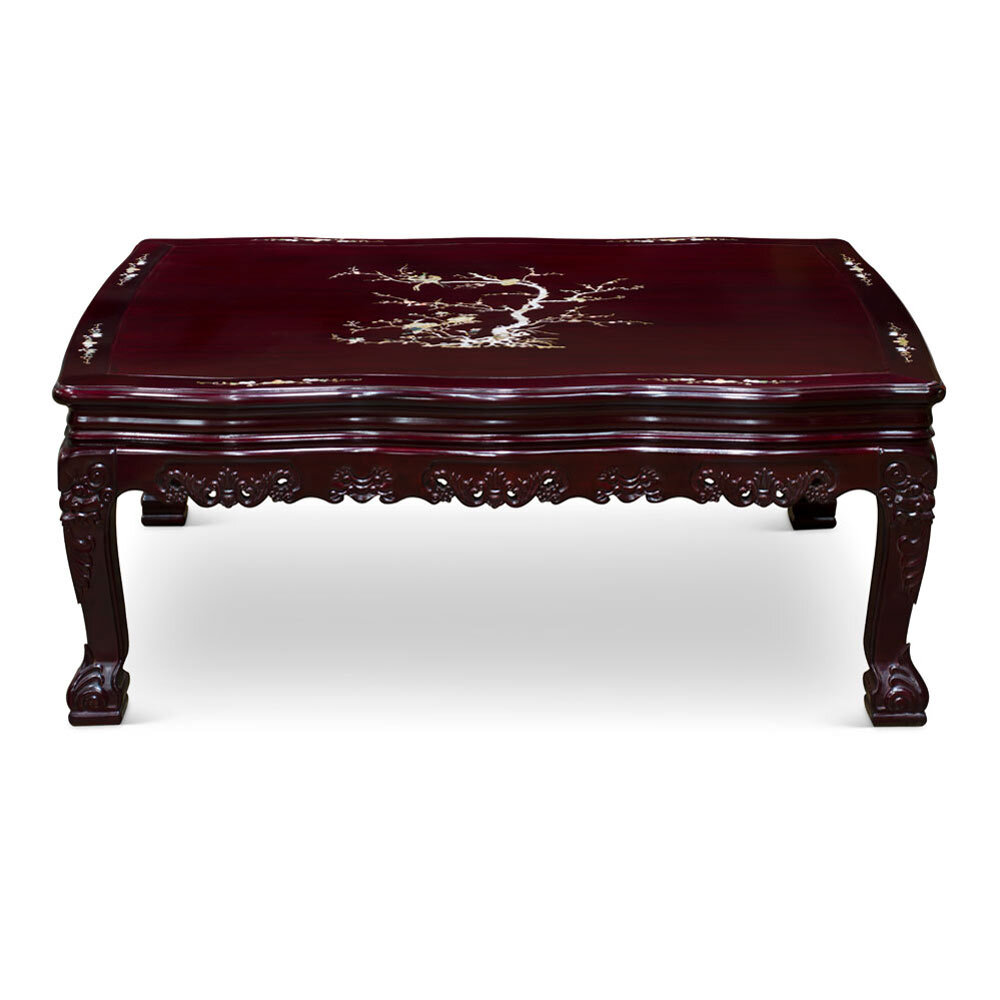 US Seller – Dark Cherry Chinese Mother of Pearl Inlay Rosewood Royal Palace Coff