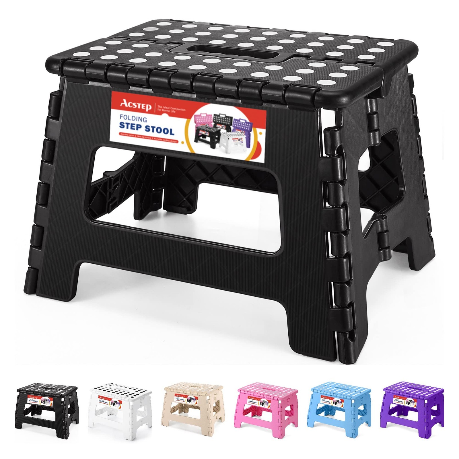 Folding Step Stool 9 Inch, Sturdy Collapsible Kitchen Step Stool Foldable for…
