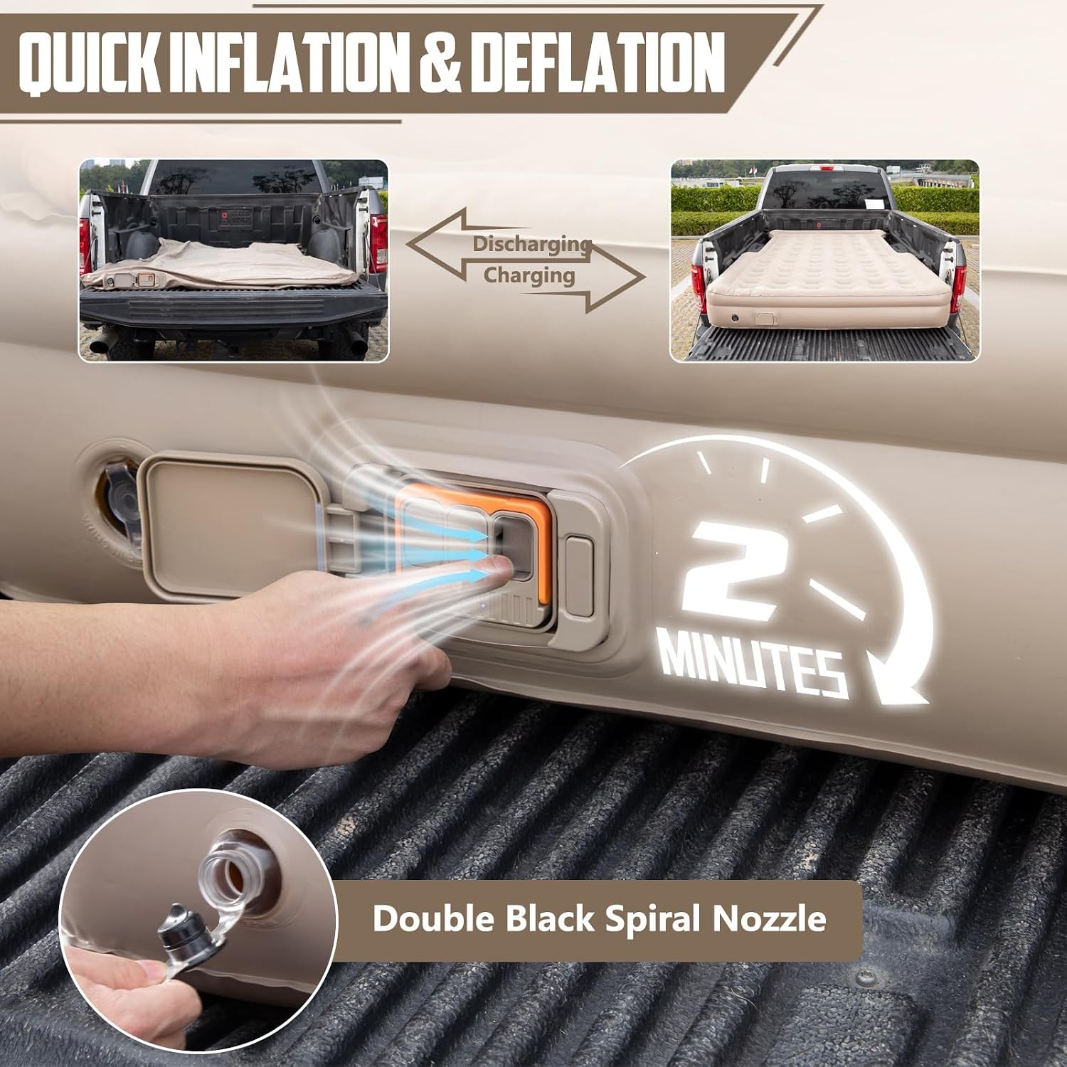 Inflatable Truck Bed Air Mattress 6-6.5 FT Full Size, Built-in Air Pump,