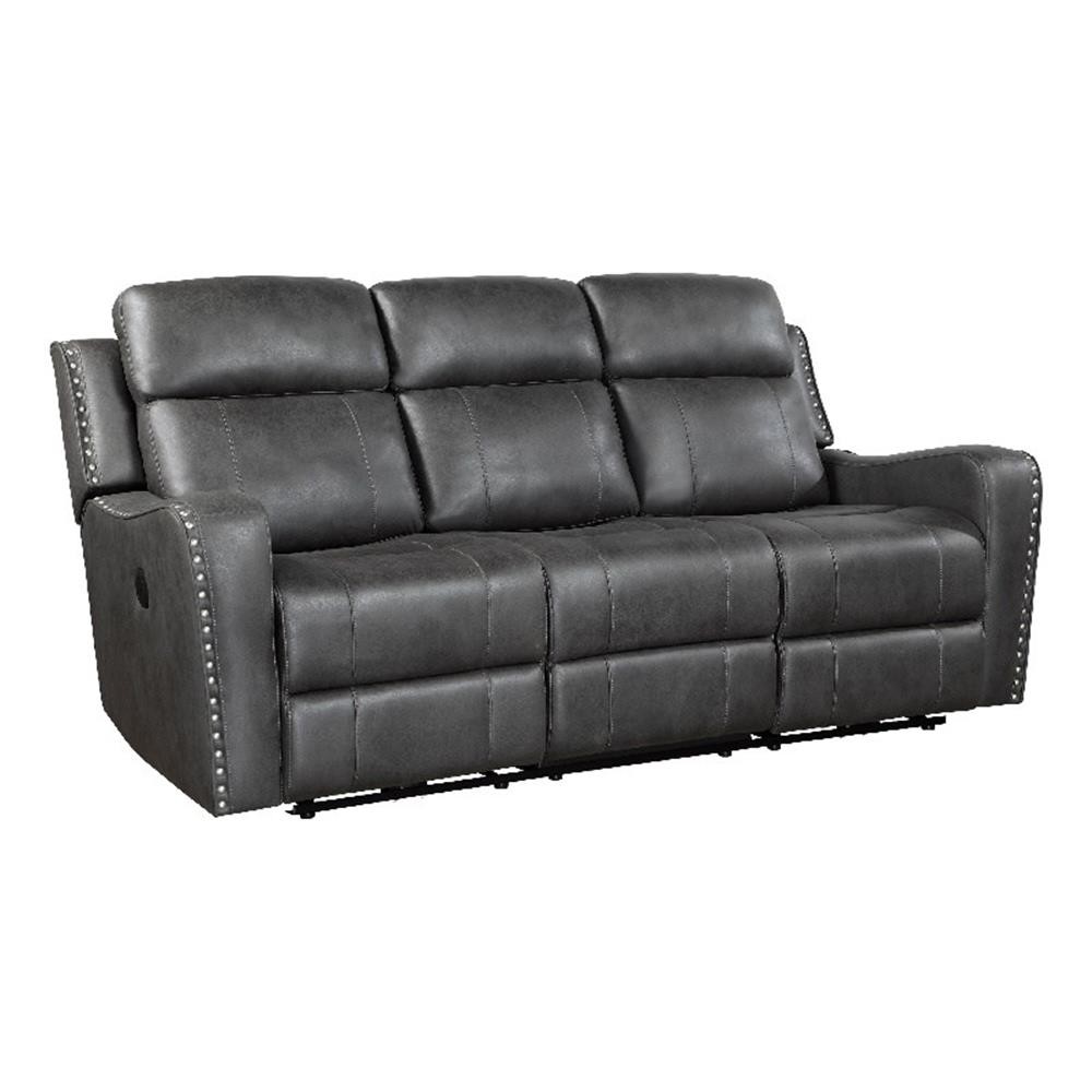 Pemberly Row 82 Inch Power Recline Sofa in Dark Gray Microfiber with USB Ports