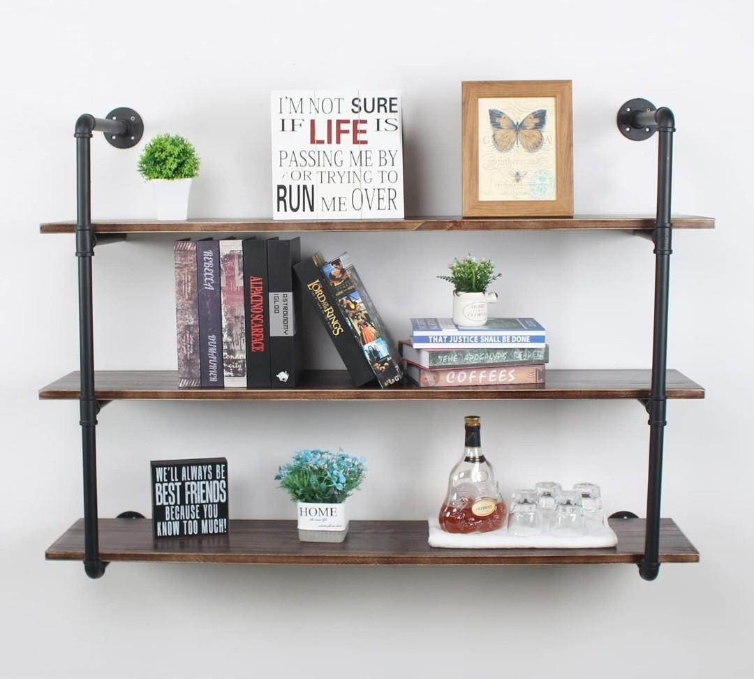 Industrial Retro Pipe Shelf 44in 3 Tier Wall Mounted,Rustic Floating Shelves,…