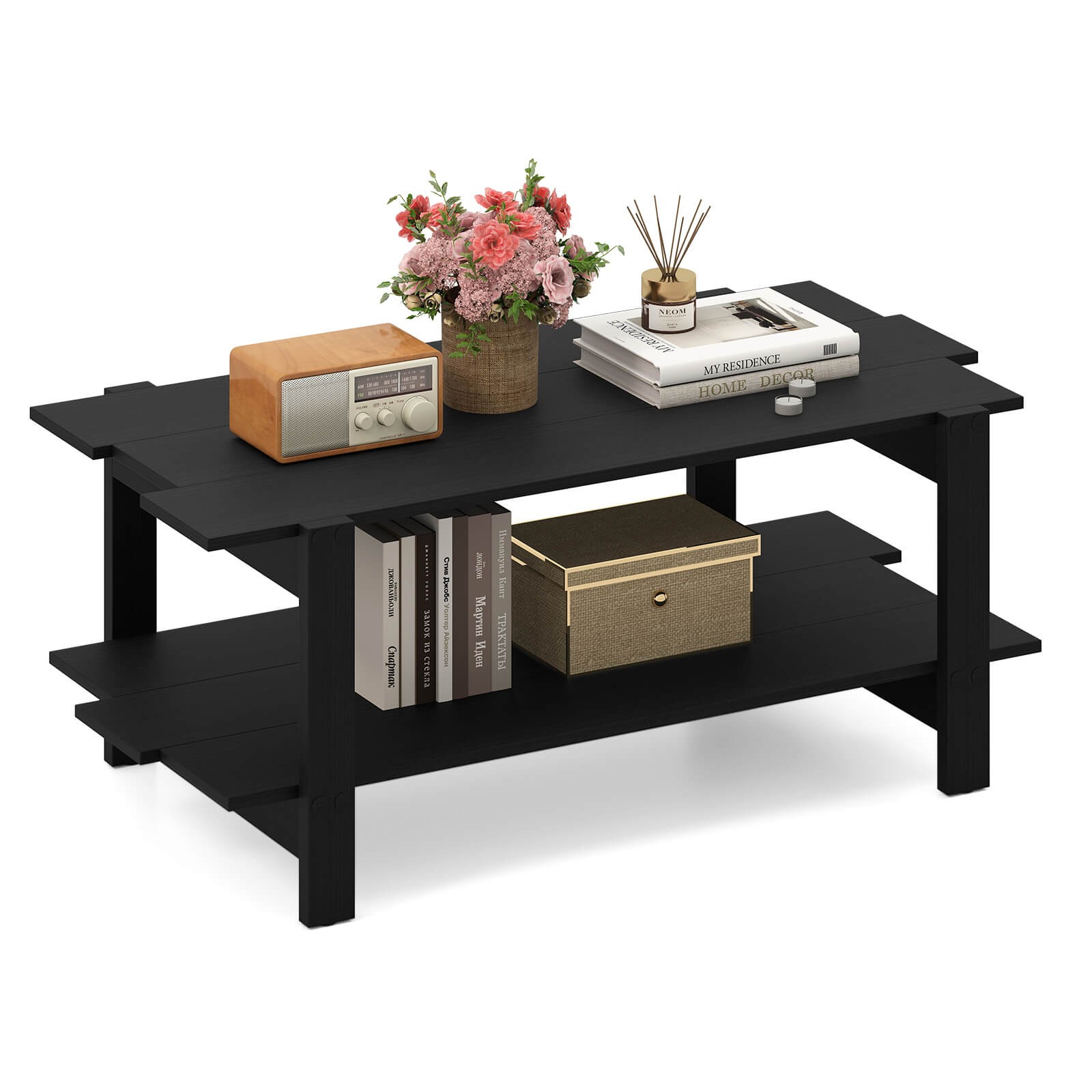2-Tier Coffee Table Irregular Center Table w/ Open Storage Shelf Cocktail Table