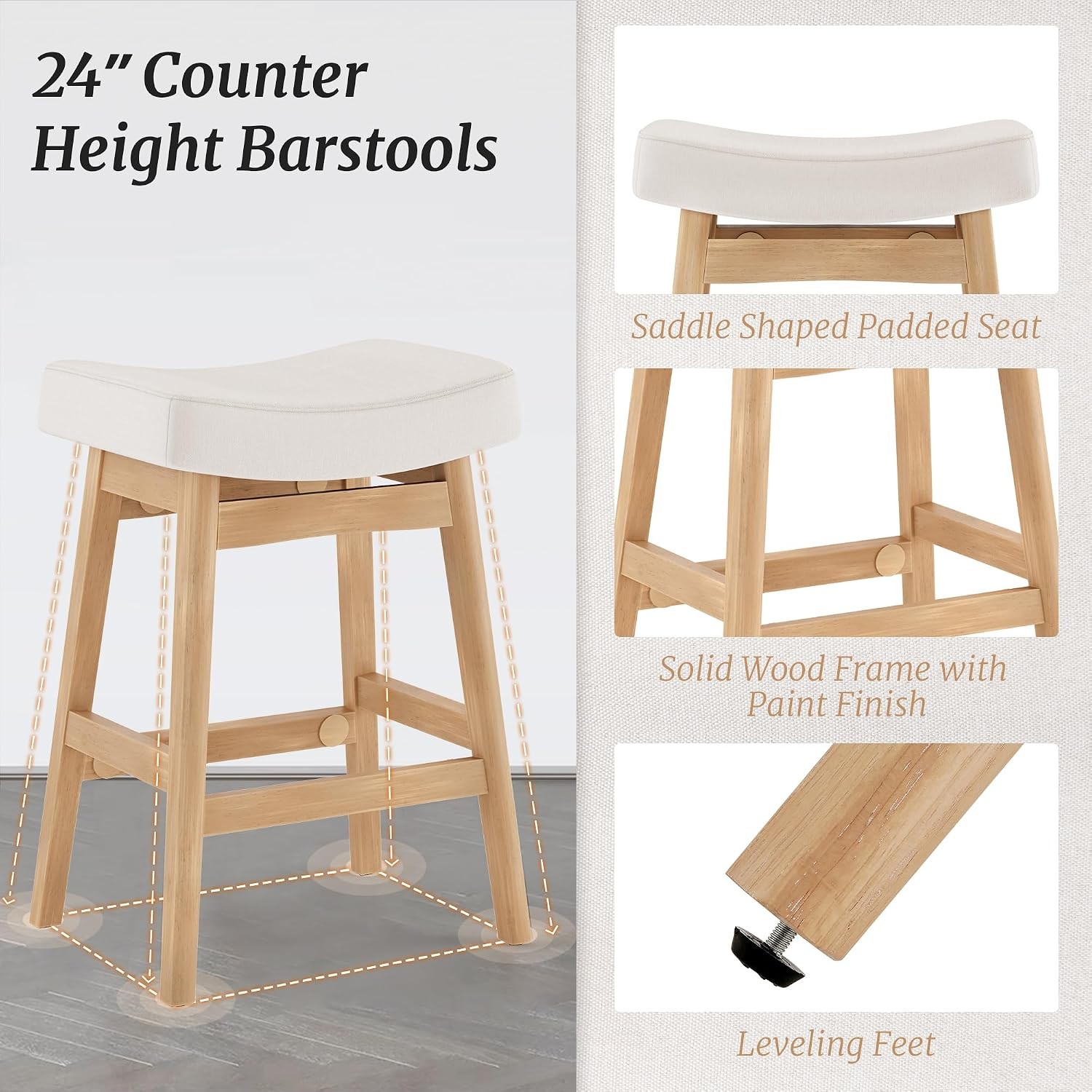 Bar Stools Set of 3 Barstools W/ Sturdy Wood Legs Saddle Seat Counter Height Bar