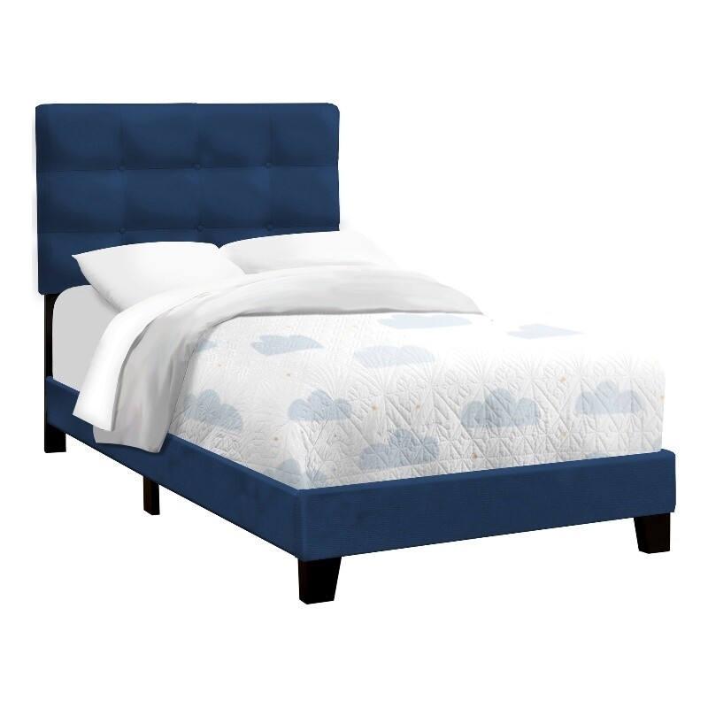 Bed – Twin Size – Upholstered – Bedroom – Frame Only – Youth – Blue Velvet