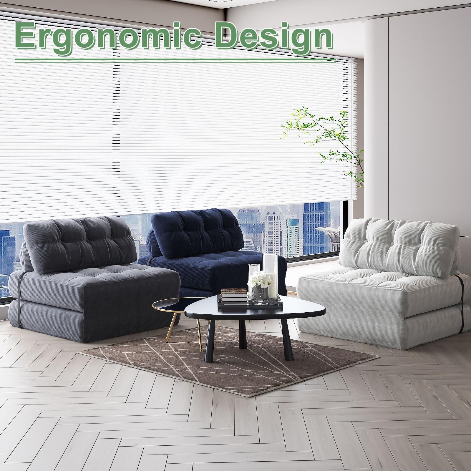Convertible Futon Sofa Bed Folding Floor Couch Sleeper Chair w/ Armrests