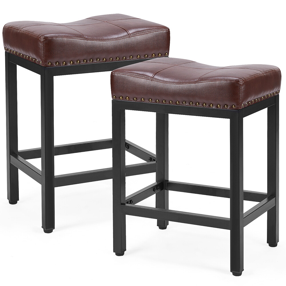 Set of 2 Bar Stools Dining Kitchen 24inch Counter Height Padded Seat Chair