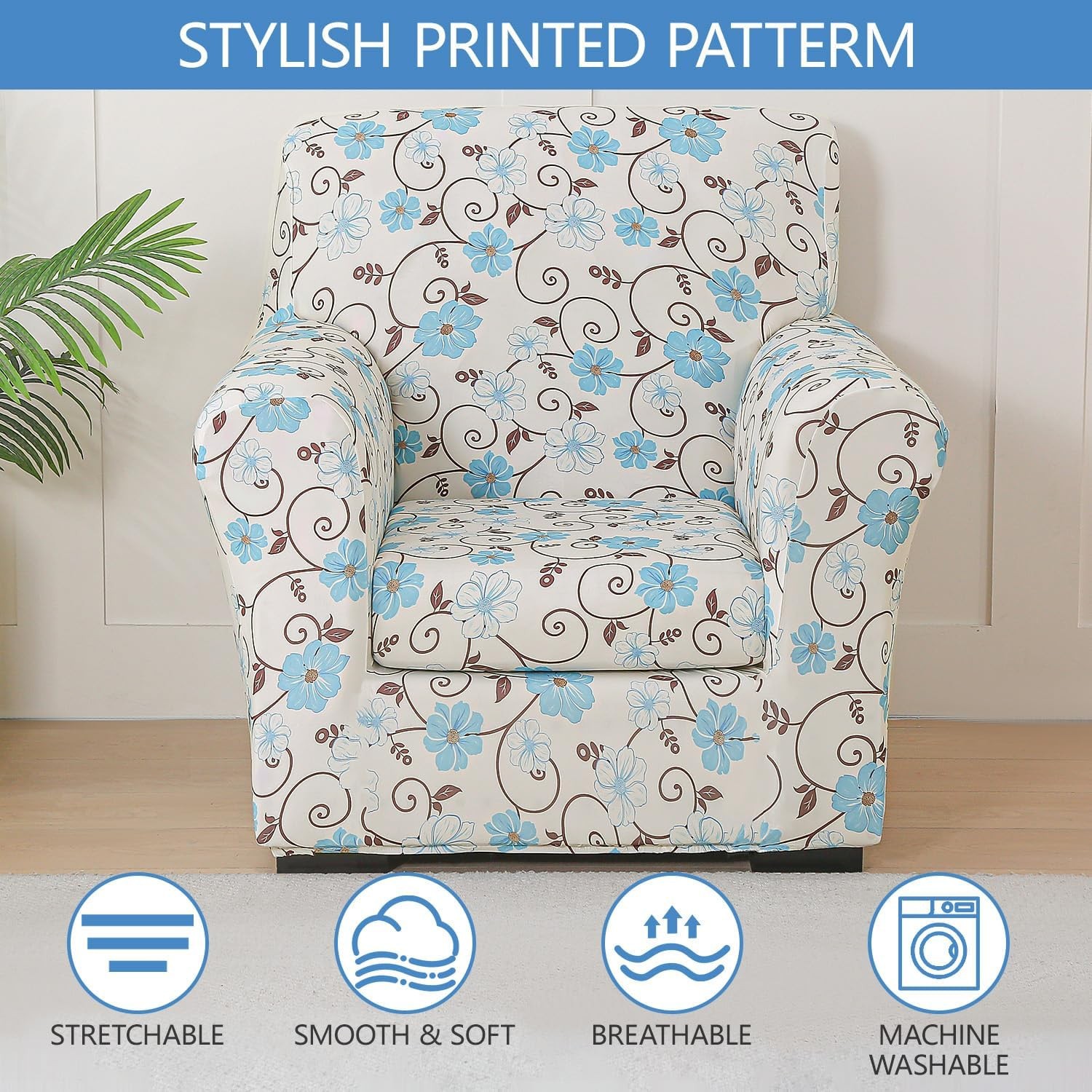 Stretch Printed Sofa Cover Couch Covers, 2-Piece Armchair Cover with Separate…