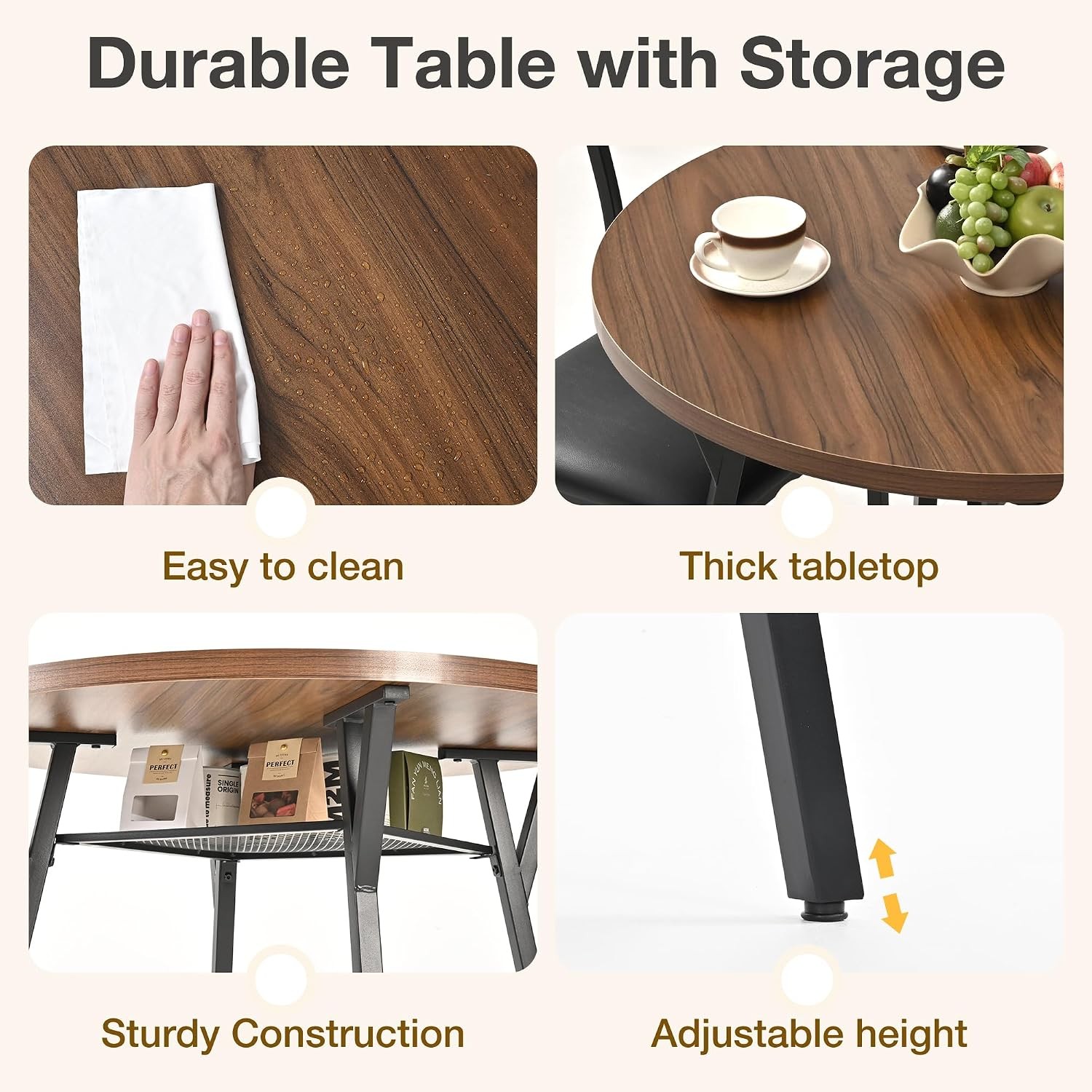 Round Dining Table Set for 4, Kitchen Table and Chairs for 4, Dining Room Circle