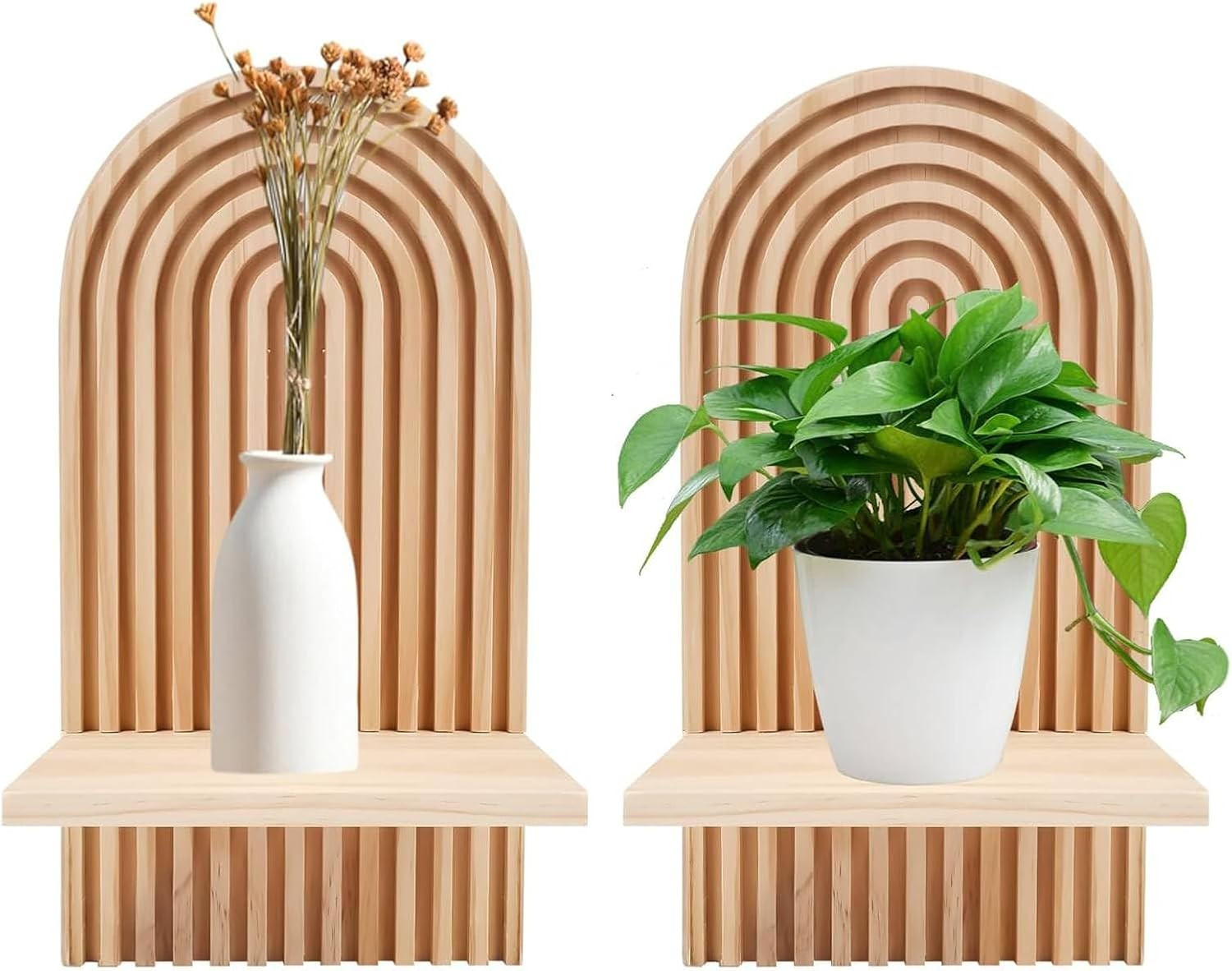 Boho Arched Wooden Floating Shelves – 2 Pcs for Home Decor & Organization