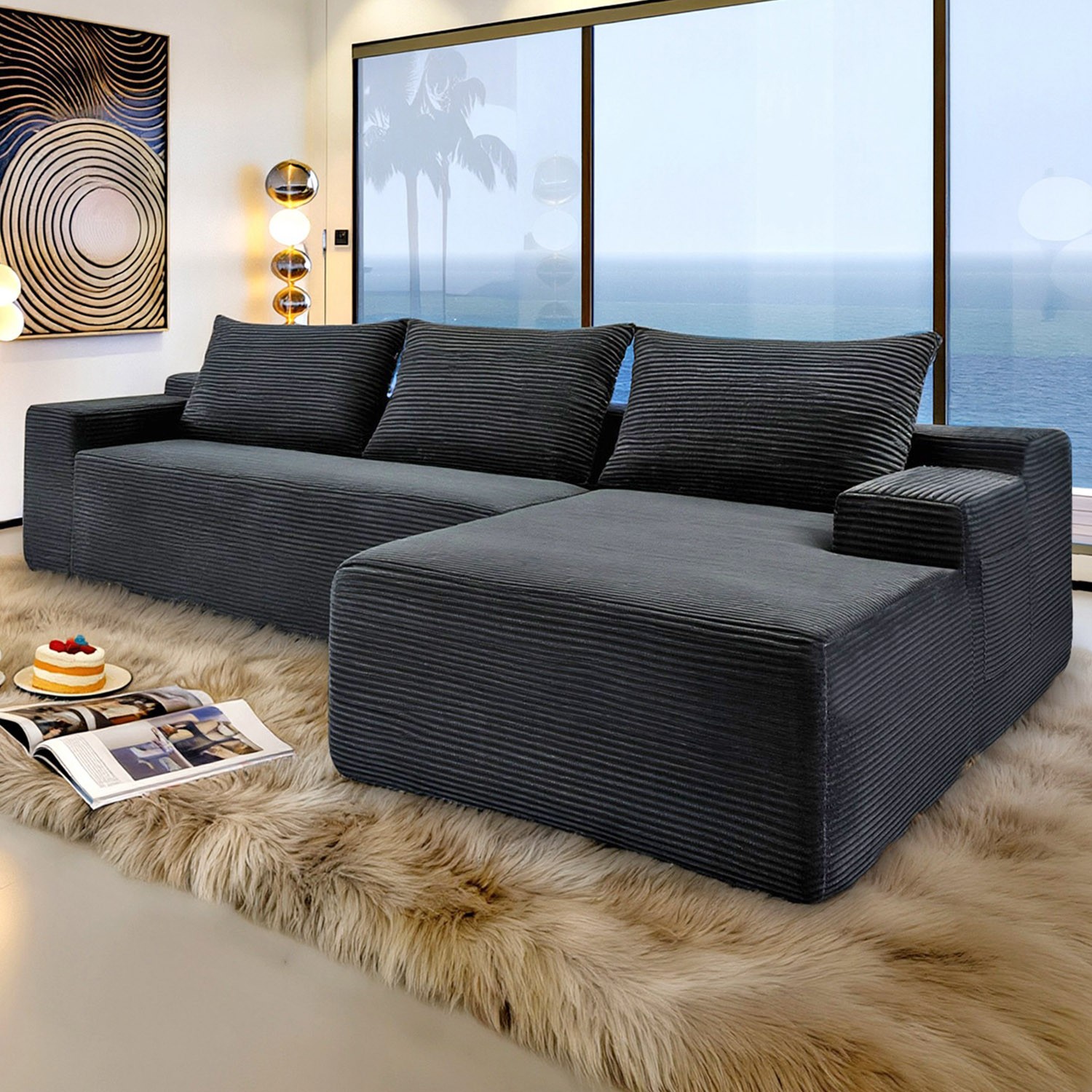96″ Modular Cloud Sectional Sofa Couch L-Shaped Couch with Chaise Lounge 3 Seat