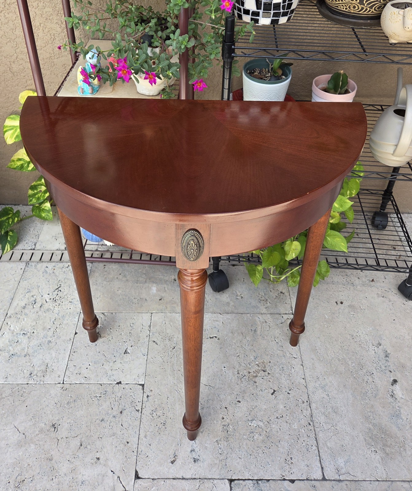 1996 Bombay Furniture Mahogany Wood Demi Lune Console Entry Hall Table Half Moon