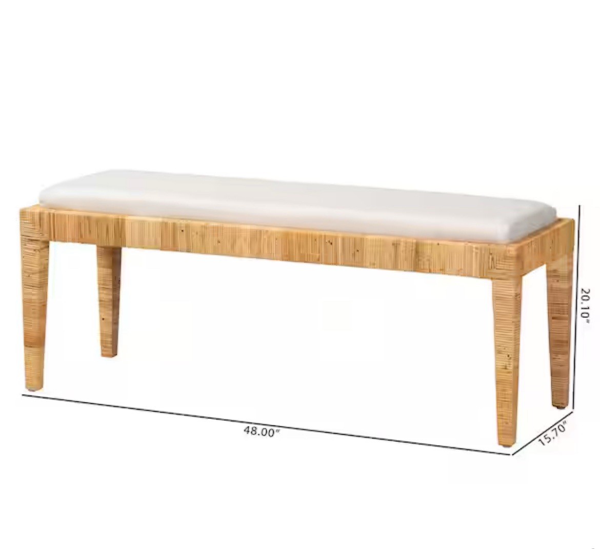 Sofia Natural Rattan Bench (20.1 in. H x 48 in. W x 15.7 in. D)