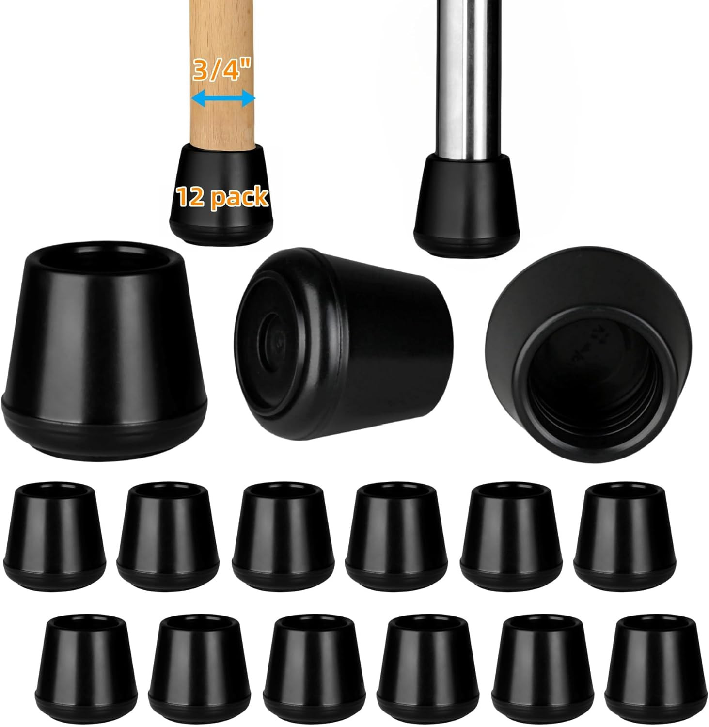 3/4″ Chair Leg Tips Caps, Non-Slip Rubber Leg Tips, Stool Leg Protectors Cap, Fo