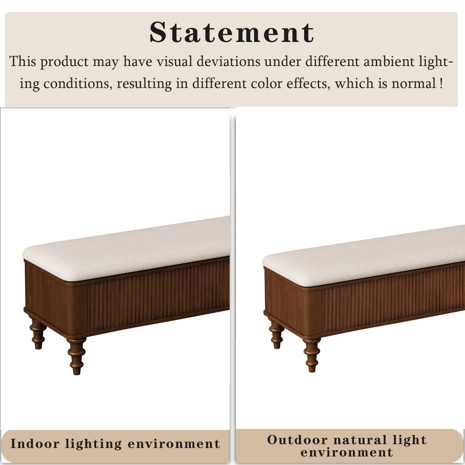 Modern Storage Ottoman Bench – Solid Rubberwood End of Bed Linen Footrest Seat