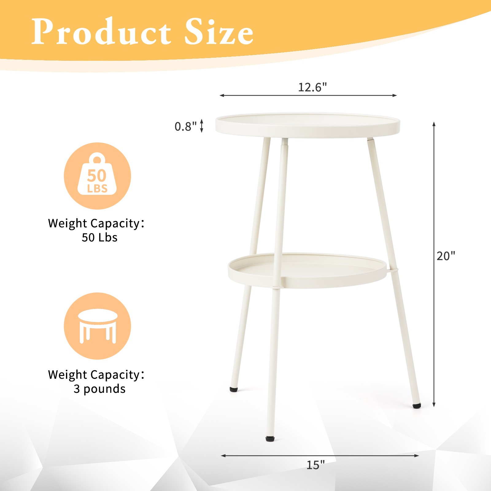 12in Round 2-Layer Small Side Table In/Outdoor Metal Coffee Table for Garden