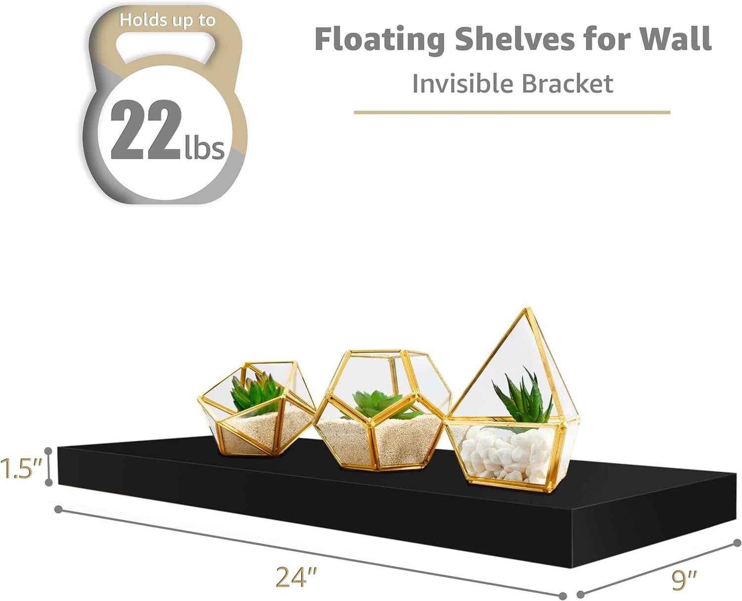 Sorbus Floating Shelves Hanging Wall Shelves Photo Frames Set of 2 (Black)