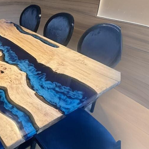 Blue River Epoxy Dining Table Top, Live edge Wooden Epoxy Office Desk Furniture