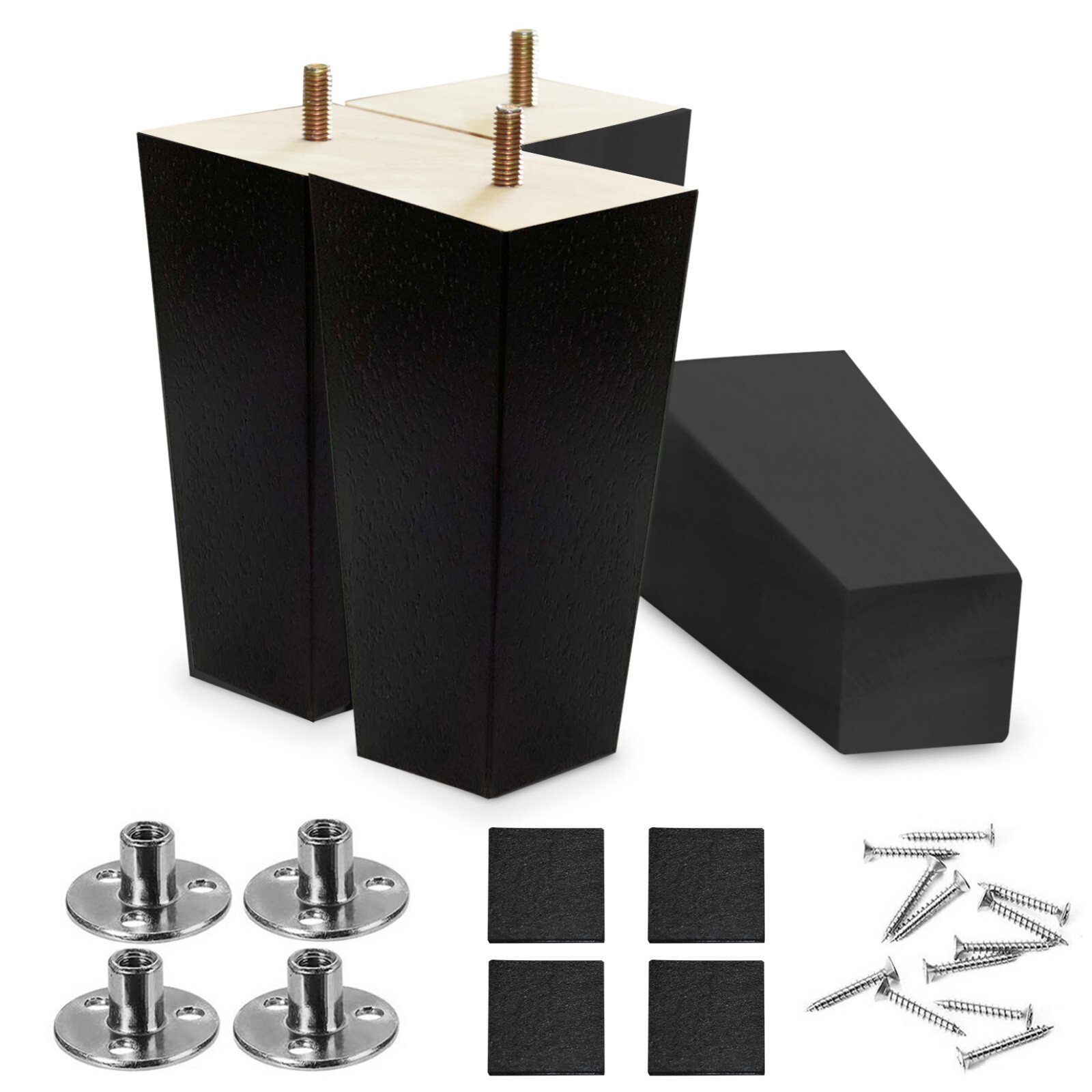Replacement Sofa Couch Booth Furniture Legs 6 inch 4-Pack Square BLACK Wood