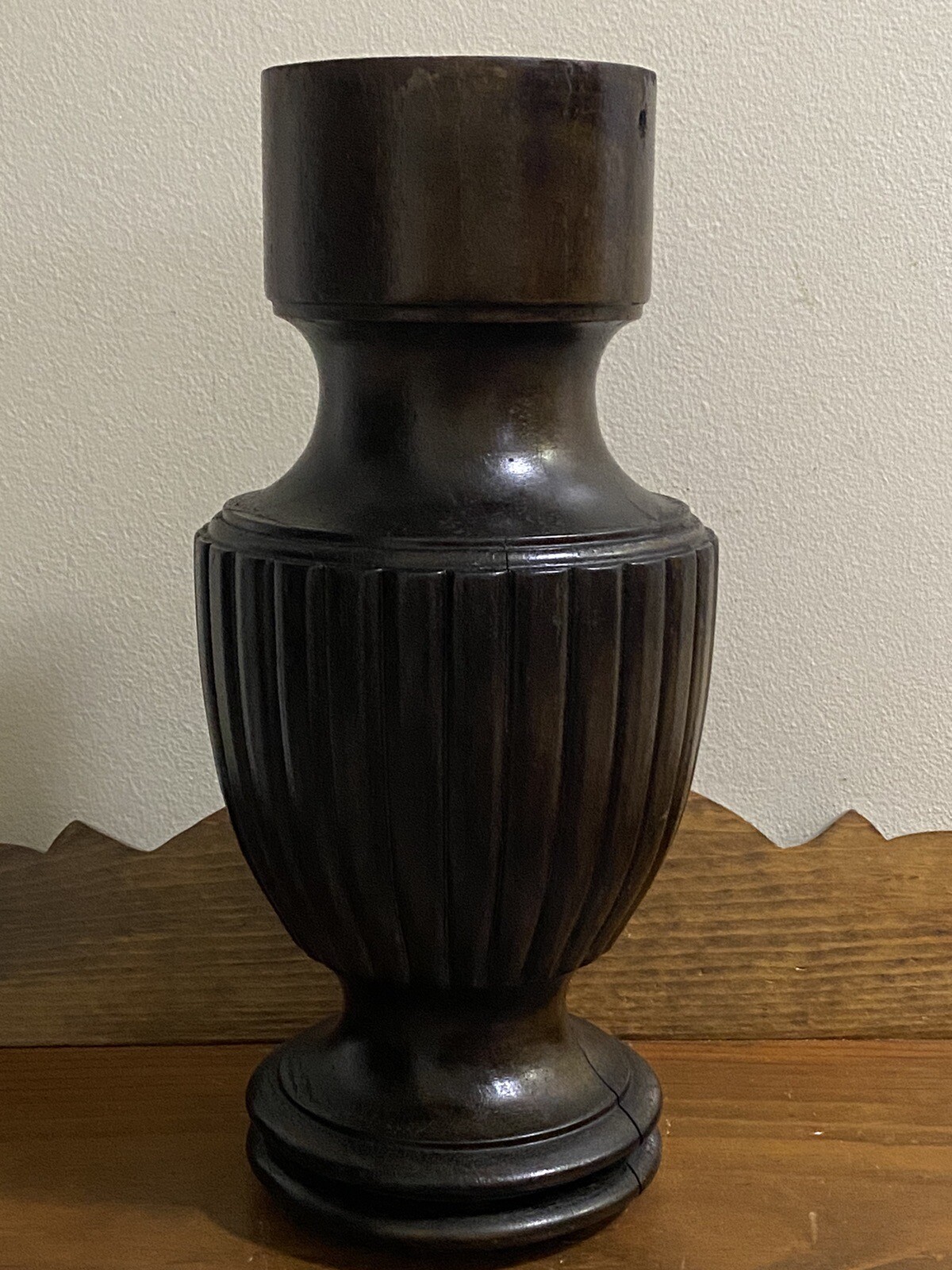Antique carved dark Wood pedestal table base 14″ Tall, 5 LB 2 oz