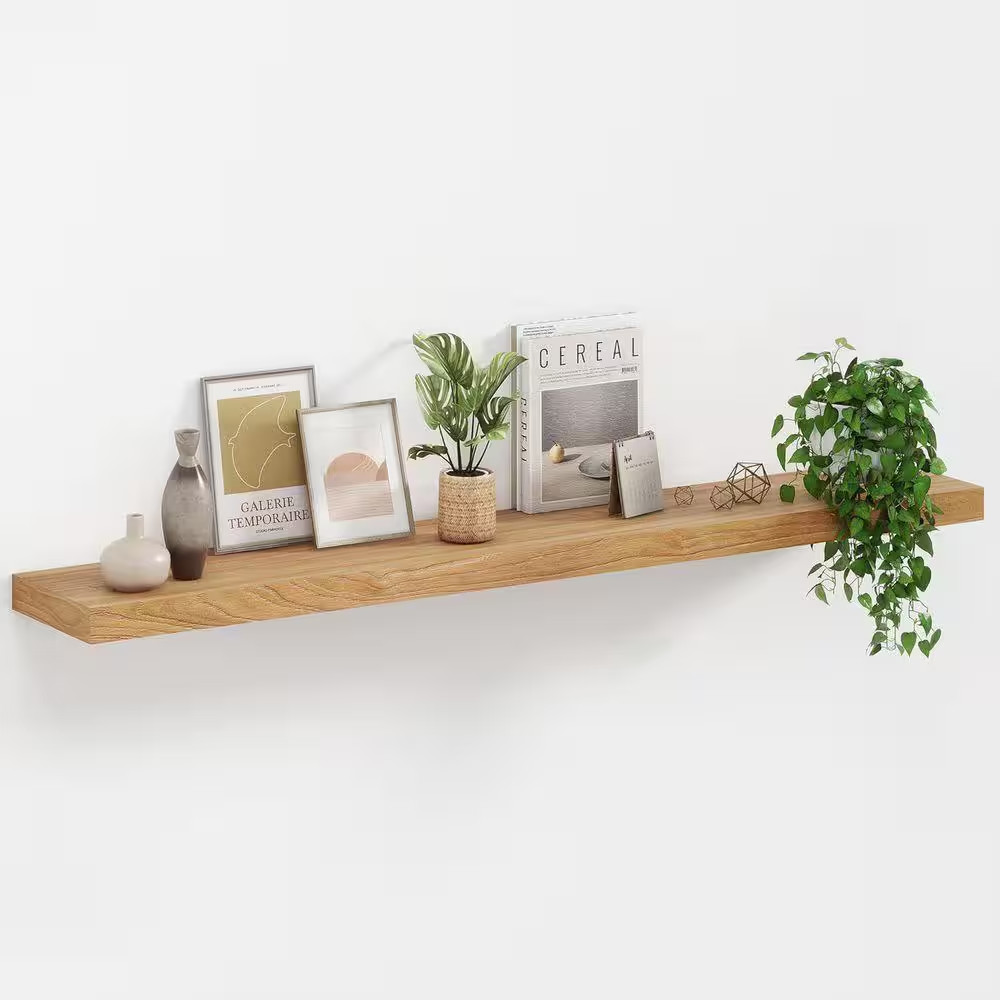 48 In. W X 8 In. D Natural Elm Wood Floating Shelves Decorative Wall Shelf Set o