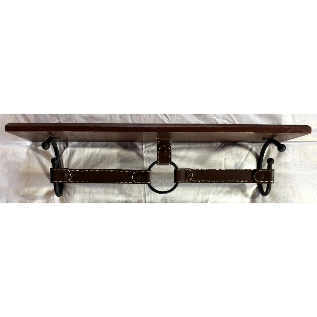 Vintage Western Brown Wall Mounted Shelf Metal Belt Cowboy Cowgirl Rustic