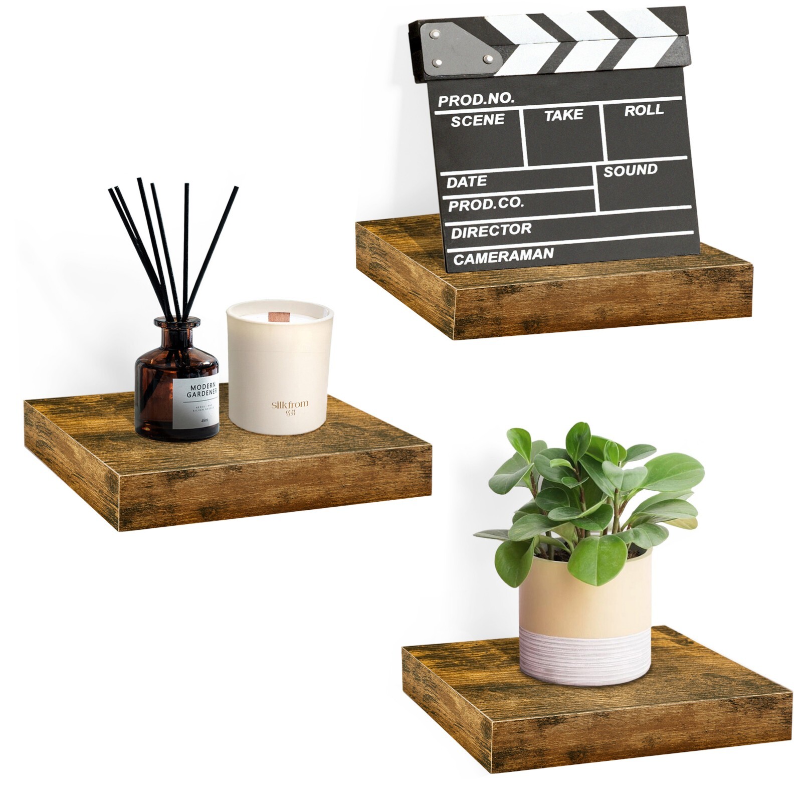 Sorbus Floating Shelves – Hanging Wall Mounted Display Ledge, Square (3 Pack)