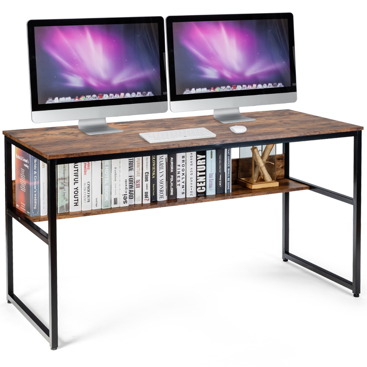 Topbuy 55″ Computer Desk Contemporary Writing Table Coffee/Antique/Natural