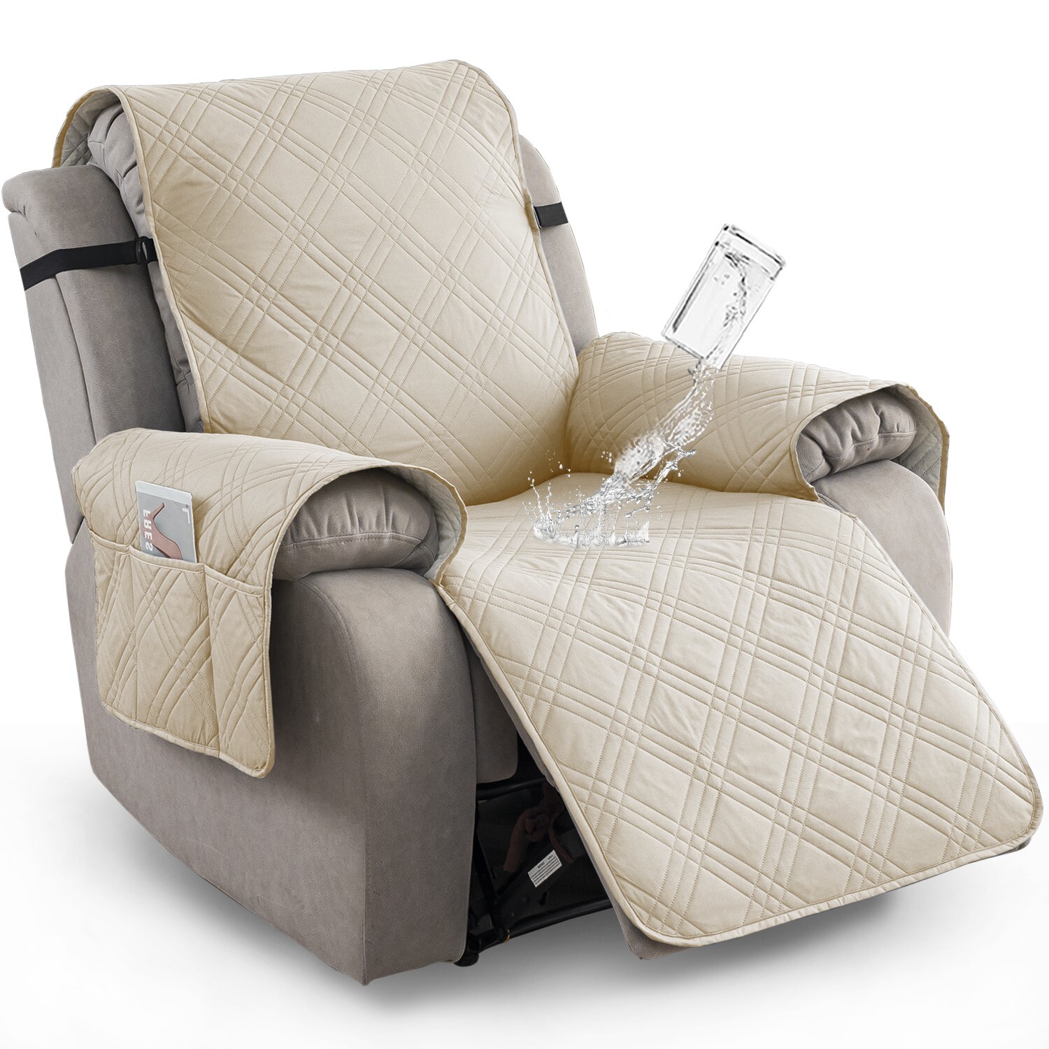 100% waterproof non-slip recliner cover, pockets, furniture protection trim