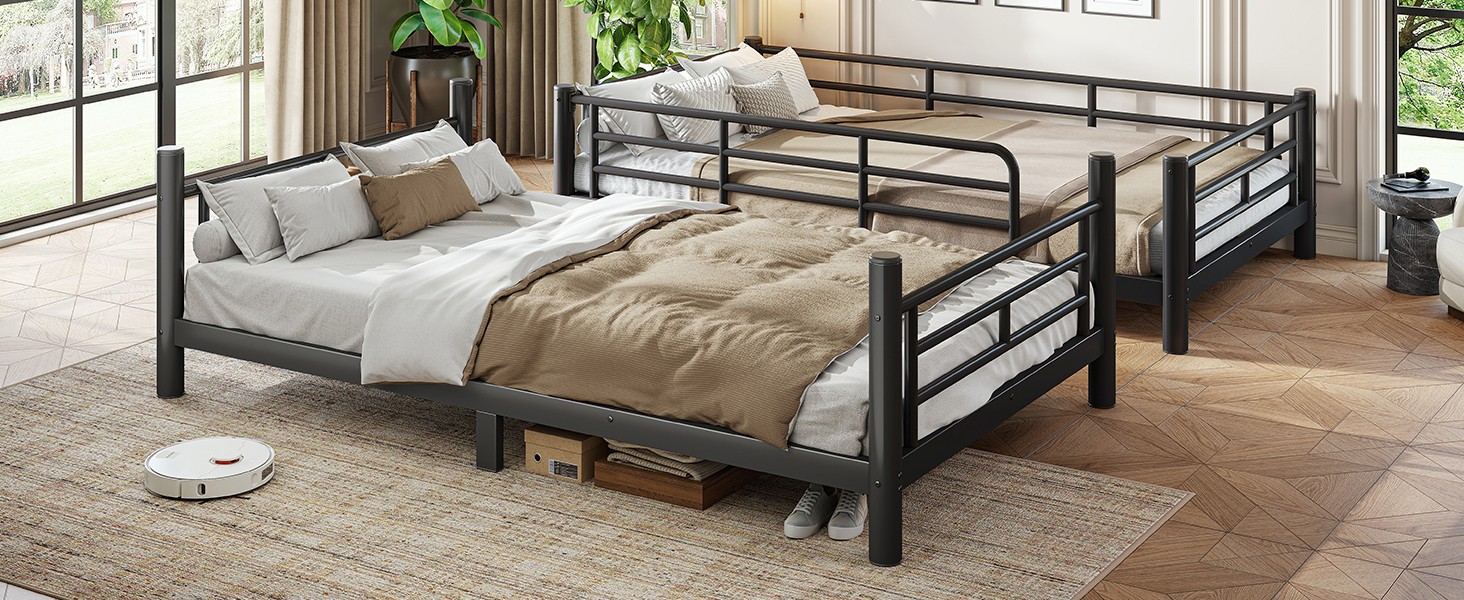 Twin XL over Twin XL Metal Bunk Bed, Space-Saving 2-in-1 Convertible Bed, Black