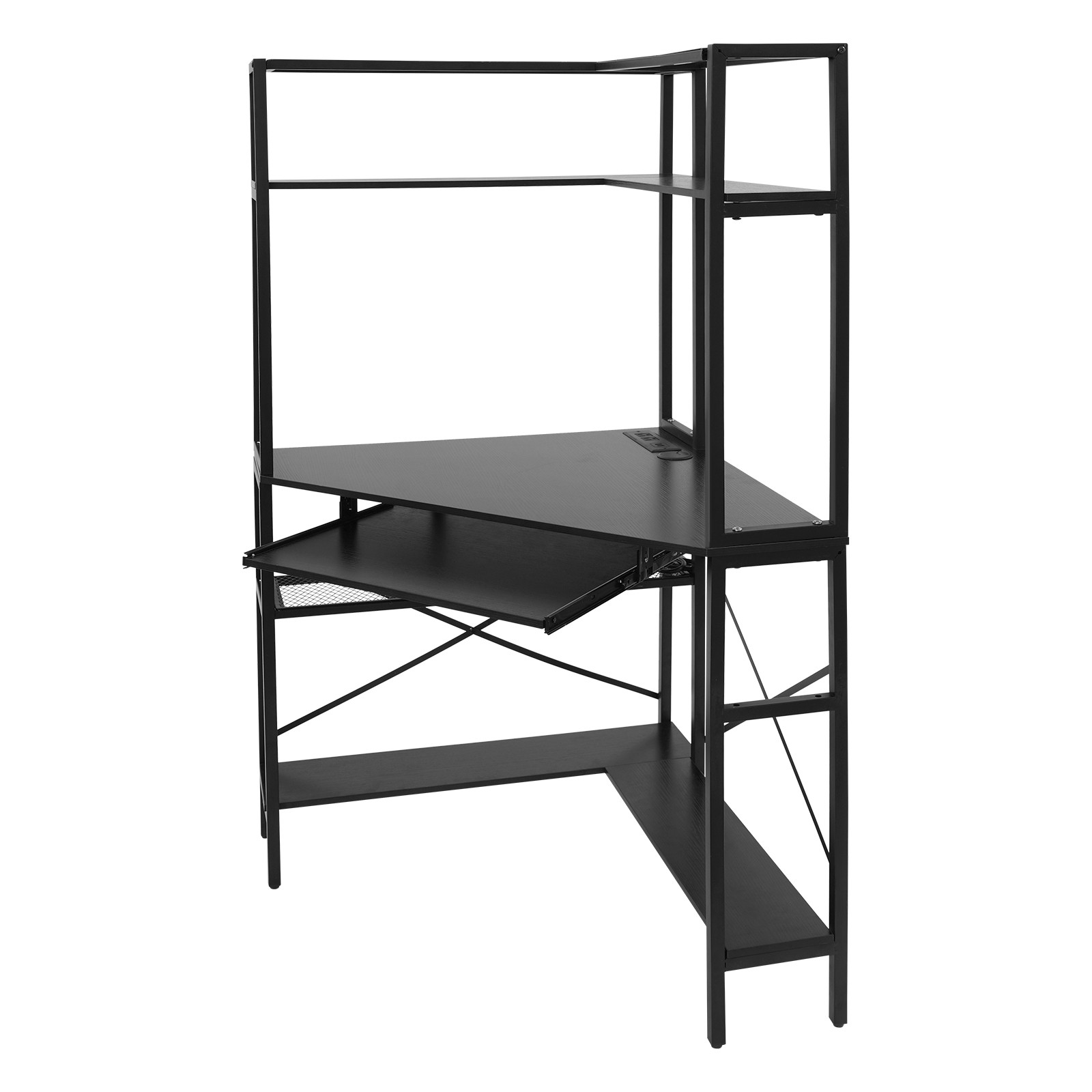 Black Corner Desk, Corner Computer Desk with Power Outlets, Home Computer Desk