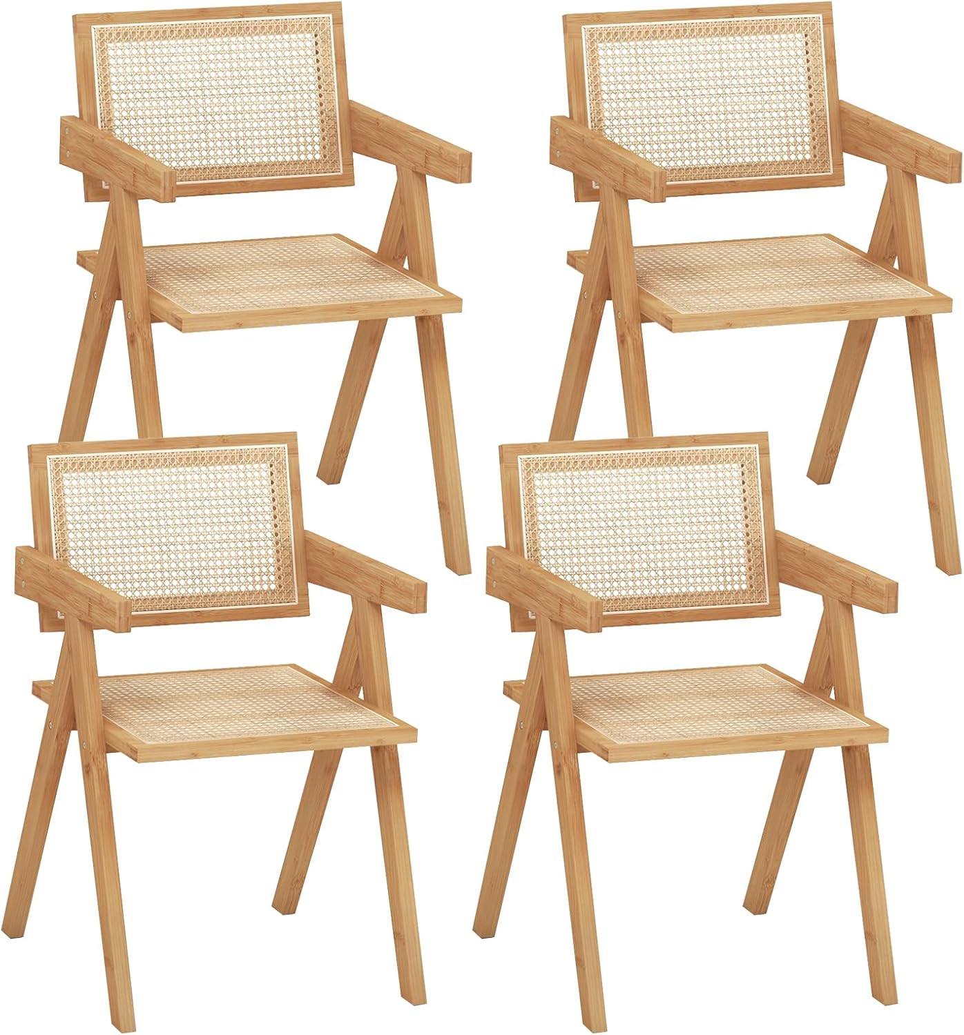 Rattan Dining Chairs Set of 4, Boho Cane Living Room Chairs, Max Load 330 Lbs, W