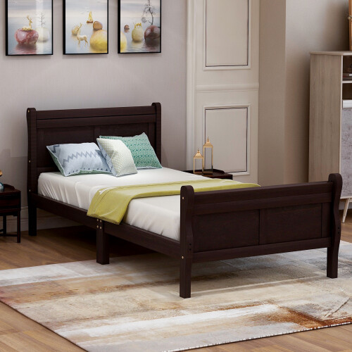 Twin Size Platform Bed Frames with Headboard and Footboard For Kids Teens Adults
