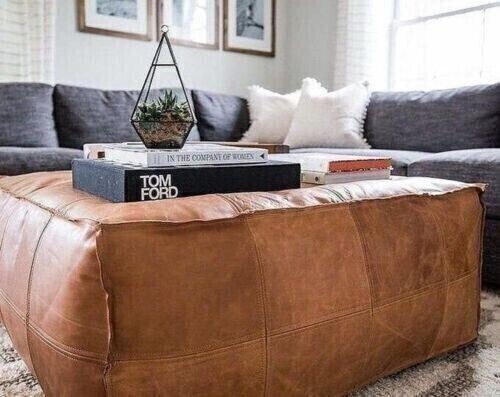 Ottoman Leather Boho Footstool Pouffe Genuine Handmade Wonderful Moroccan Square