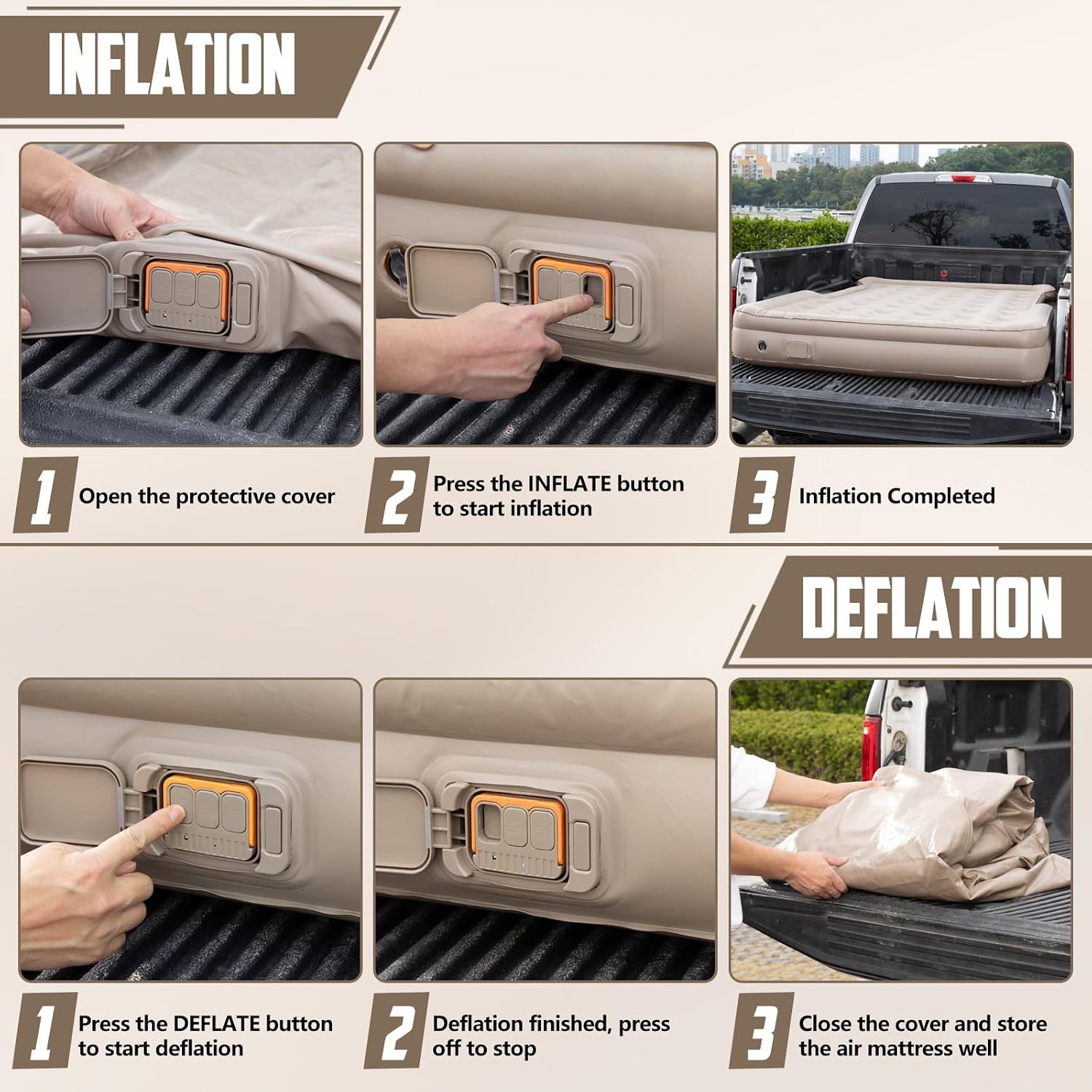 Inflatable Truck Bed Air Mattress 6-6.5 FT Full Size, Built-in Air Pump,