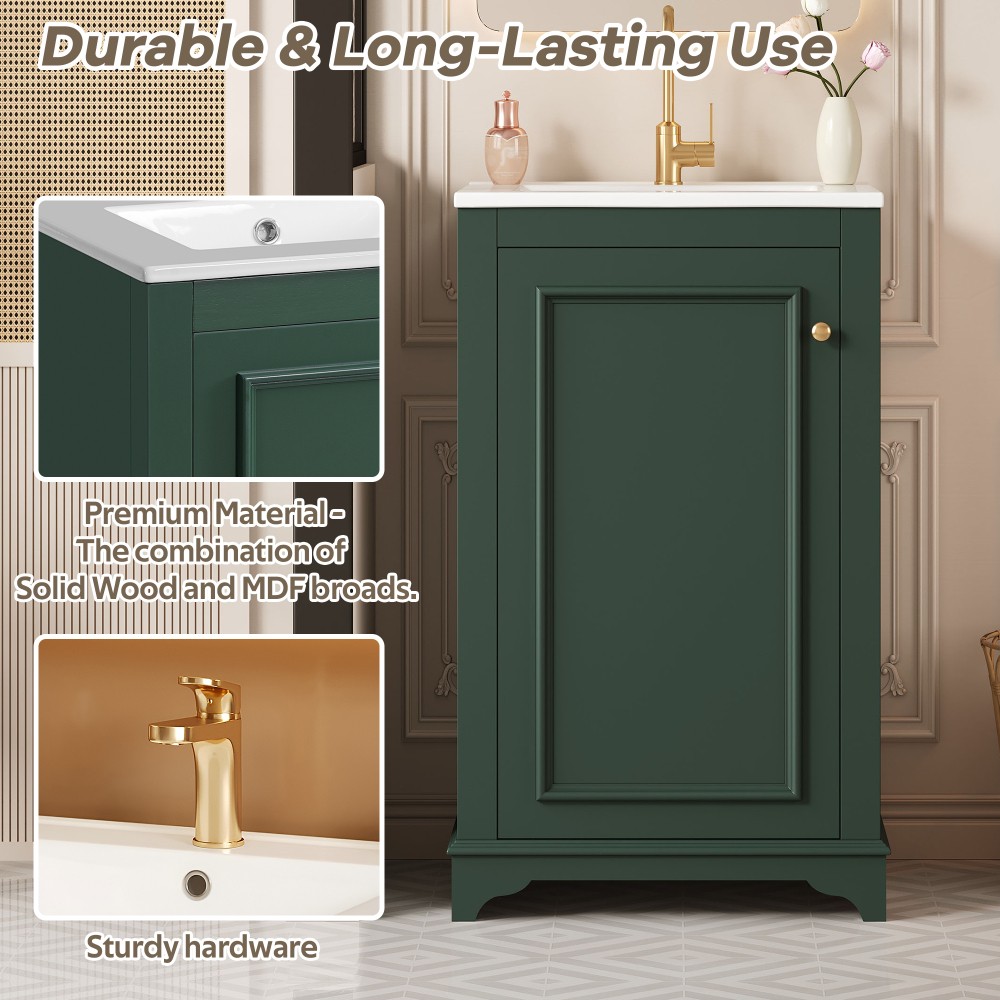 Ceramic Sink Bathroom Vanity Features Soft-Close Doors Adjustable Shelving