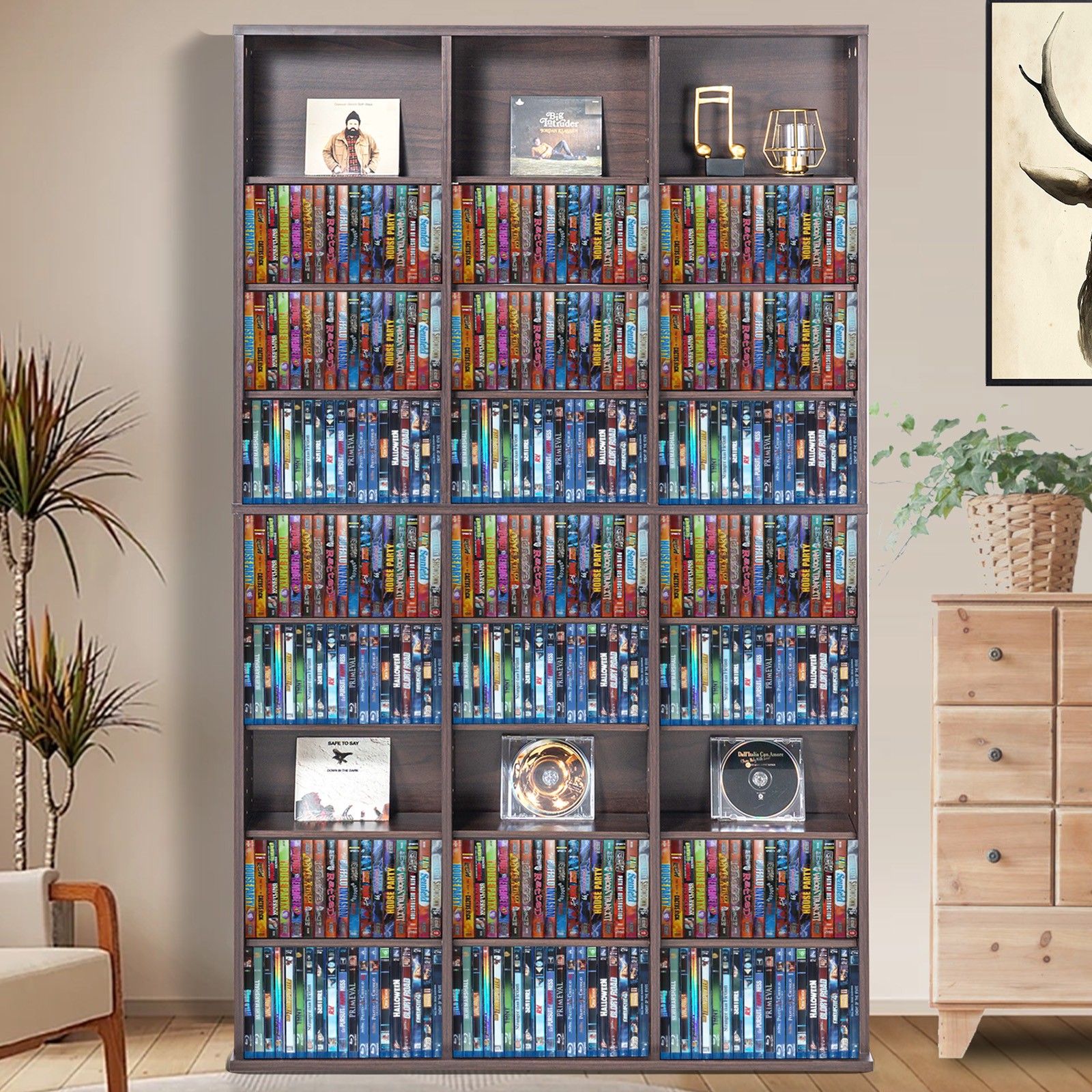 Uimoso Media Storage Cabinet with 9 Adjustable Shelves for 756 CDs, Espresso
