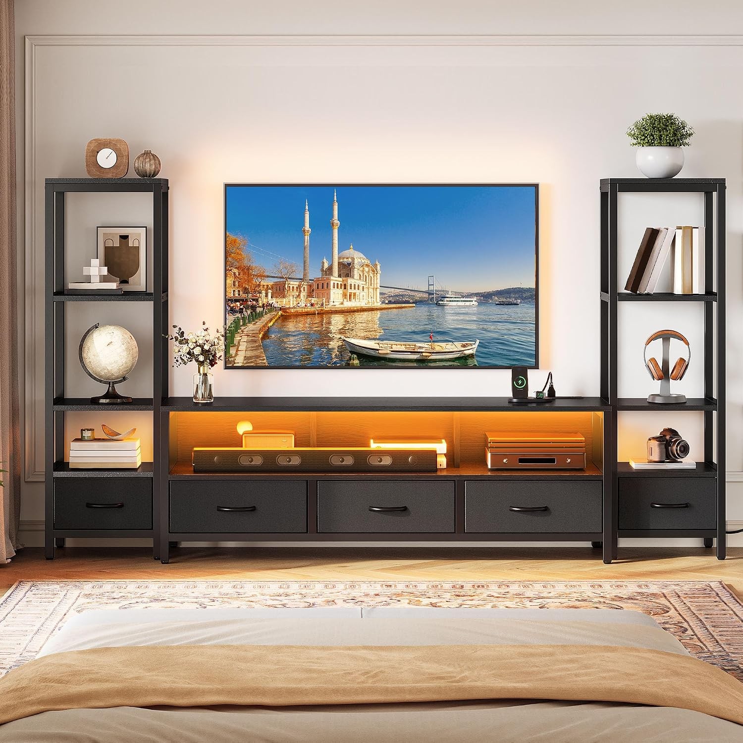 Modern TV Stands for 65 inch TVs, Entertainment Center with Drawers and
