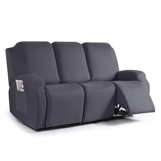 Recliner Sofa Slipcover, 3 Pieces Polyester Fabric Stretch 3 Seat Dark Gray