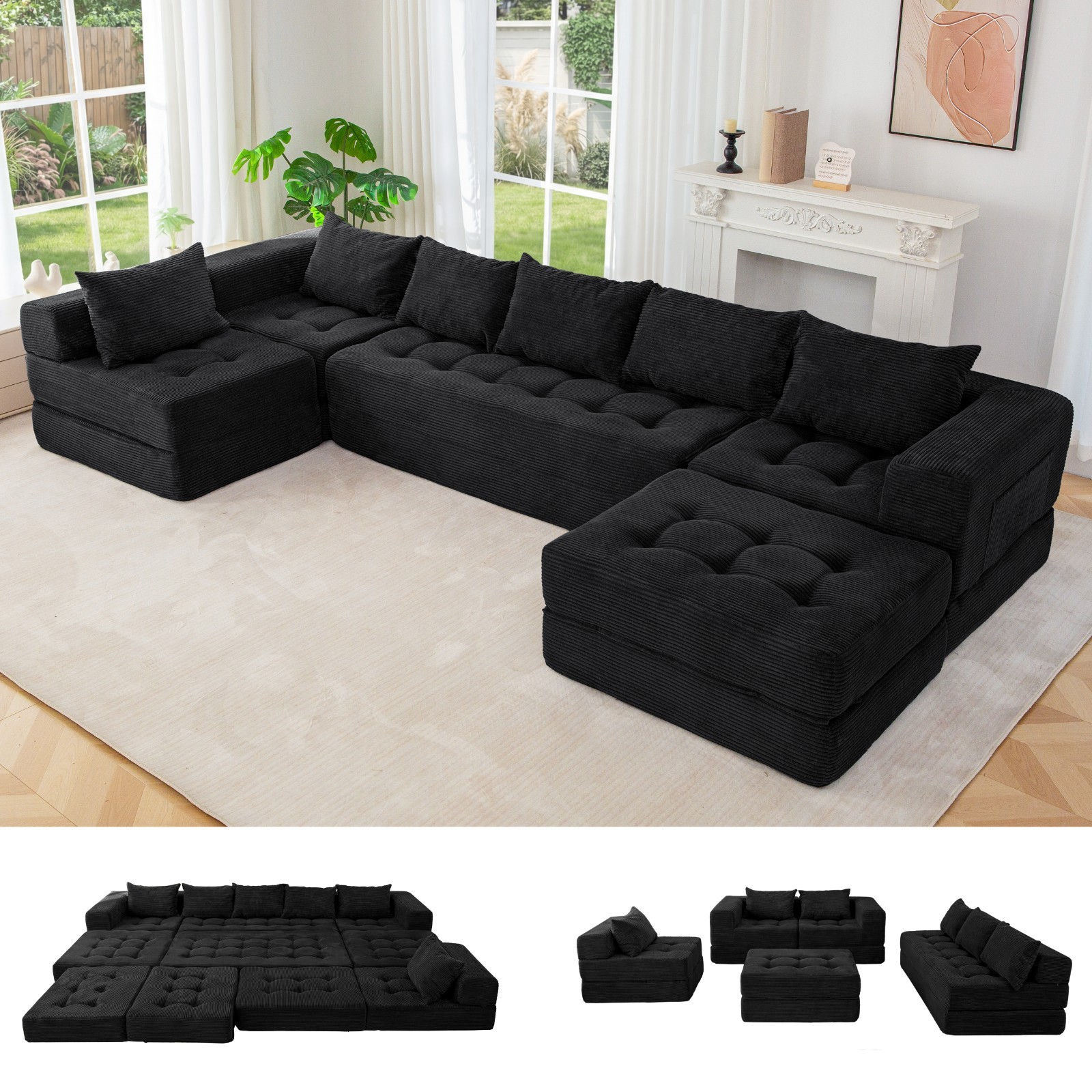 MAXYOYO Modular Sectional Sofa Couch,Convertible Floor Sofa Lounger with Pillows